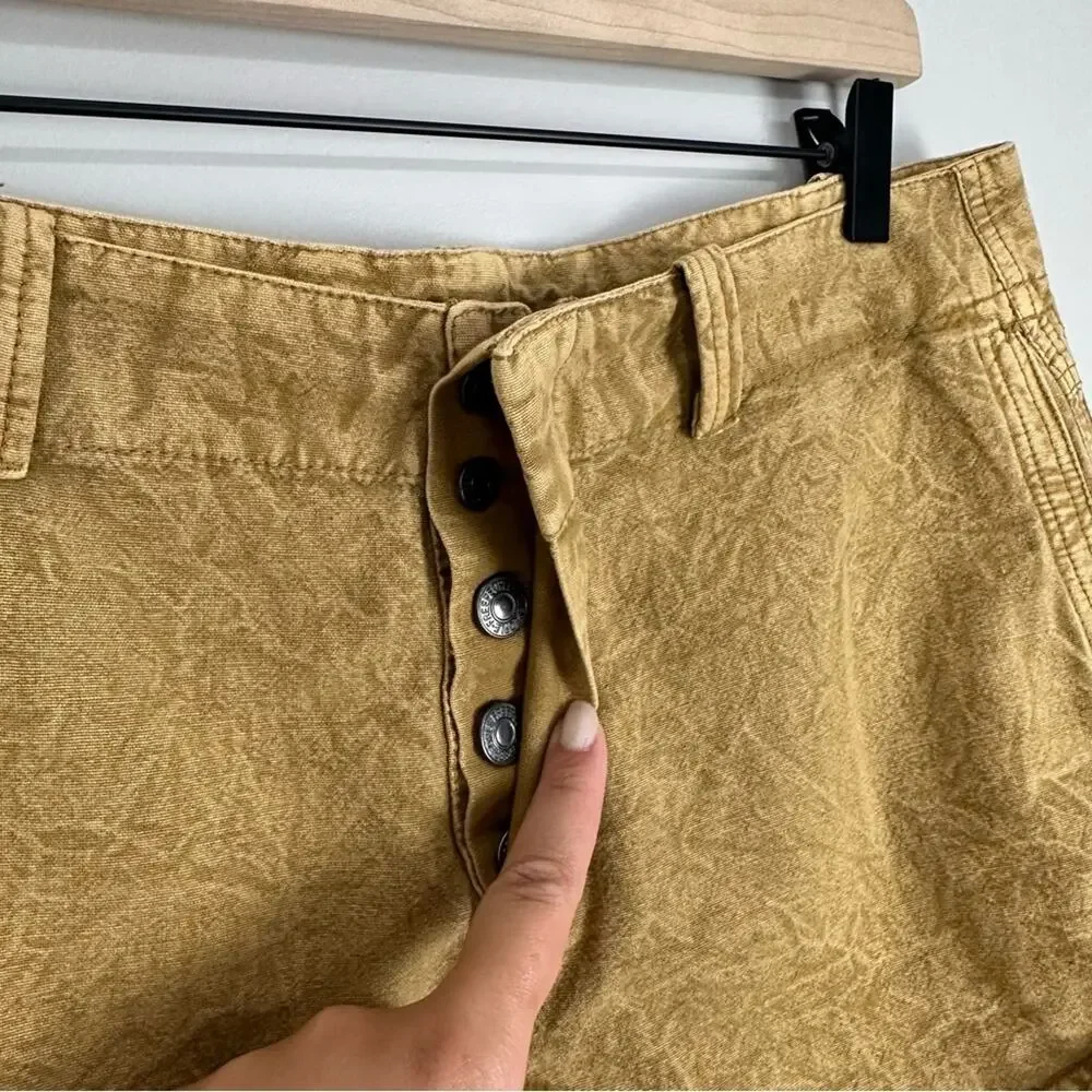 Free People Linen Blend Vintage Wash Tan Utility Shorts Size 10 Boho Chic